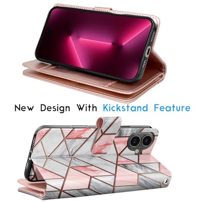 Tekcoo Wallet Case Compatible with iPhone 16 Plus (6.7 inch) 2024 Luxury ID Cash Credit Card Slots Holder Carrying Pouch Folio Flip PU Leather Cover [Detachable Magnetic Hard Case] with Strap [Marble] - color: Marble, size: 16 Plus