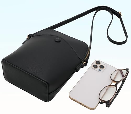 Small Crossbody Bag with Gold Hardware, Mini Shoulder Purse with Adjustable Strap - color: Black