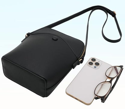 Small Crossbody Bag with Gold Hardware, Mini Shoulder Purse with Adjustable Strap - color: Black