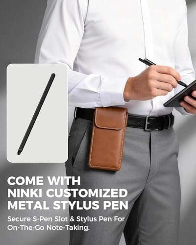 NINKI Leather Holster for Samsung Galaxy Z Fold 8 Ultra / 7/6 / 5 4 3 2 Belt Clip Case with Stylus & S Pen Holder & Card Slot,Carrying Pocket Cover for Samsung Z Fold 8 Ultra Phone Pouch Mens, Brown - color: Brown