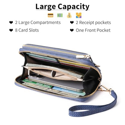 GOIACII Phone Purse Crossbody Bags for Women Small Travel Wallet Touch Screen RFID Blocking - color: A11 Blue Pattern