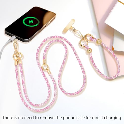 Crystal Phone Lanyard Crossbody and Wrist Strap Lanyard Rhinestone Anti-Theft Phone Strap Phone Neck Strap for Women - color: Pink