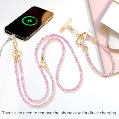 Crystal Phone Lanyard Crossbody and Wrist Strap Lanyard Rhinestone Anti-Theft Phone Strap Phone Neck Strap for Women - color: Pink