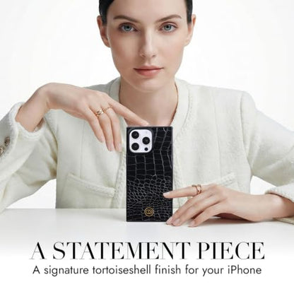 COCOMII Rectangle for iPhone 16 Pro Max Case, Black Crocodile Leather | Compatible with MagSafe Wireless Charging, Shockproof 10ft Drop Protection, Camera & Screen Protection, Premium Glossy Finish - color: Black Crocodile Leather, size: iPhone 16 Pro Max