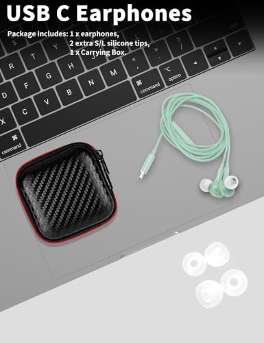 USB C Headphone for Samsung S26 S25 FE S24 A16 A17 Z Wired Earbuds Magnetic - color: Green