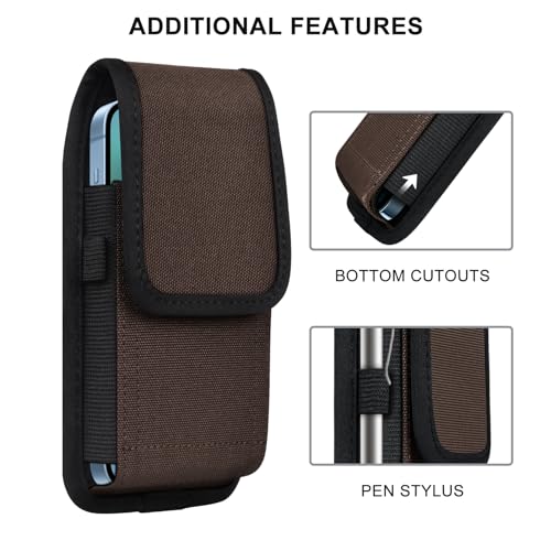 ykooe Cell Phone Pouch Nylon Belt Holster Case Compatible with iPhone 17 16 15 14 13 12 11 & Pro Models, Samsung Galaxy S20 S21 S22 S23 S24 S25, Coffee–L - color: Coffee, size: L