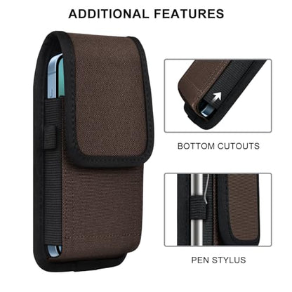 ykooe Cell Phone Pouch Nylon Belt Holster Case Compatible with iPhone 17 16 15 14 13 12 11 & Pro Models, Samsung Galaxy S20 S21 S22 S23 S24 S25, Coffee–L - color: Coffee, size: L