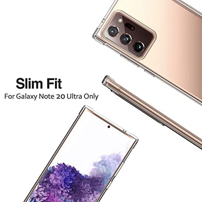 KIOMY Crystal Clear Case for Samsung Galaxy Note 20 Ultra 5G Hybrid Design Hard PC Back Cover with Flexible TPU Raised Frame Shockproof Bumper Corners Protective Slim Fit Anti Yellow Transparent Shell