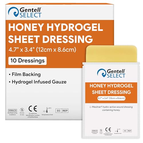 Honey Hydrogel Sheet Dressing 4.7"x3.4" - 10 Hydrogel Sheets with 30% Medical Grade Honey for Wounds - Good for Ulcers, Surgical Wounds, Donor Sites, Cuts, Abrasions, and More