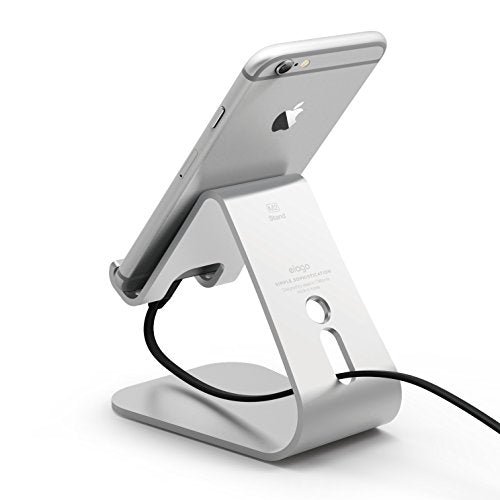 elago® M2 Stand [Silver] - [Premium Aluminum][Angled for Video Calls][Cable Management] - for All iPhones, Galaxy, and Other Smartphones - color: Silver