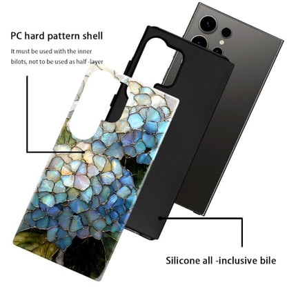 Compatible with Samsung Galaxy S24 Ultra Case,Glossy Case All-Round Protection Shockproof Anti-Scratches TPU Cover,Cases for Man Woman-Hydrangeas Bush Stained Glass - color: Hydrangeas Bush Stained Glass, size: Galaxy S24 Ultra
