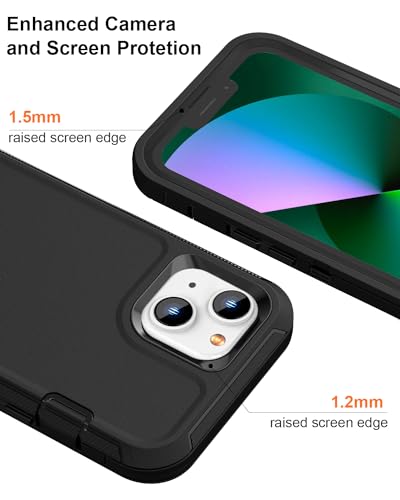 iPhone 13& iPhone 14 Heavy-Duty Case, Military-Grade Shockproof Protection, Includes 2 Tempered Glass Screen Protectors - Black - color: Black