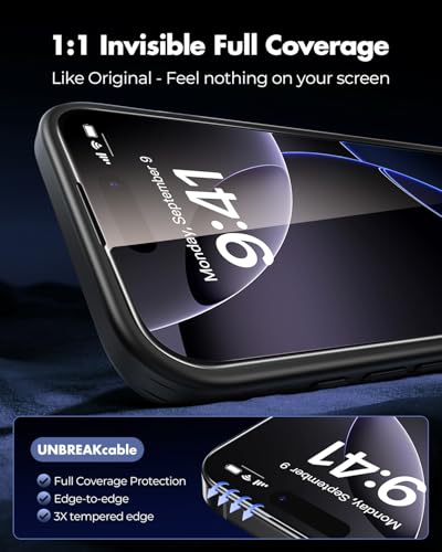 UNBREAKcable 3-Pack Screen Protector for iPhone 16 Pro,Tempered Glass | Shatterproof Glass,One Pull Perfection,Auto Dust Elimination,99.99% HD Clear,Bubble Free,Full Coverage for Apple 6.3 Inch - size: iPhone 16 Pro