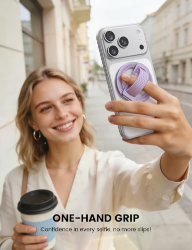 Lamicall Lavender Comfortable Magnetic Phone Finger Loop Grip for MagSafe - color: Lavender - Zinc Alloy - Silicone Grip