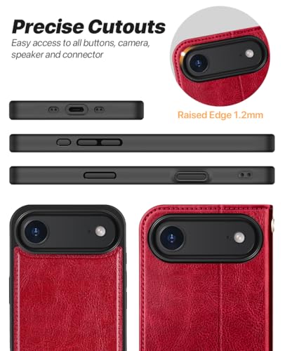 OCASE for iPhone Air Detachable Wallet Case with Card Holder, 2 in 1 PU Leather Flip Folio with RFID Blocking Stand Wrist Strap Shockproof Phone Cover 6.5 Inch 2025, Red - color: Red, size: iPhone Air