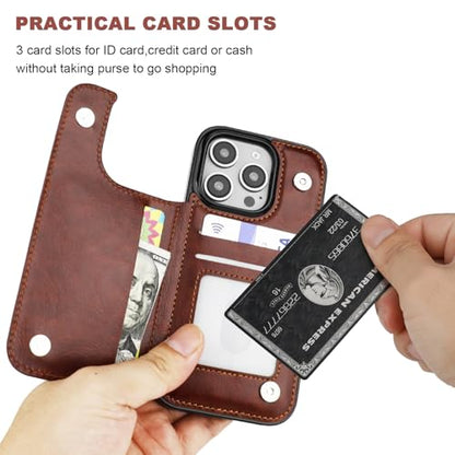 ONETOP for iPhone 16 Pro Wallet Case with Credit Card Holder,Brown | Kickstand,ID/Cash Holder,Case Wallet with Card Slots,Double Magnetic Clasp,Durable PU Leather Shockproof Cover for Women Men - color: Brown
