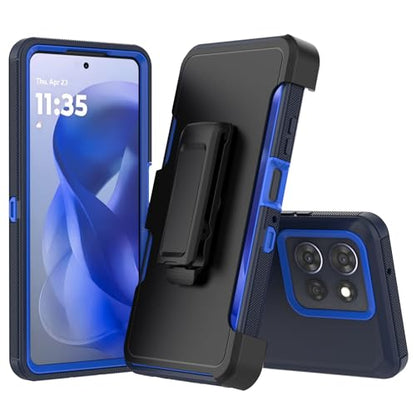 Rugged Phone Case for Moto G Power 5G 2025/Moto G Play 2025, with Belt Clip Holster & Kickstand Heavy Duty Shockproof Protective Full Body Case (Blue) - color: Blue