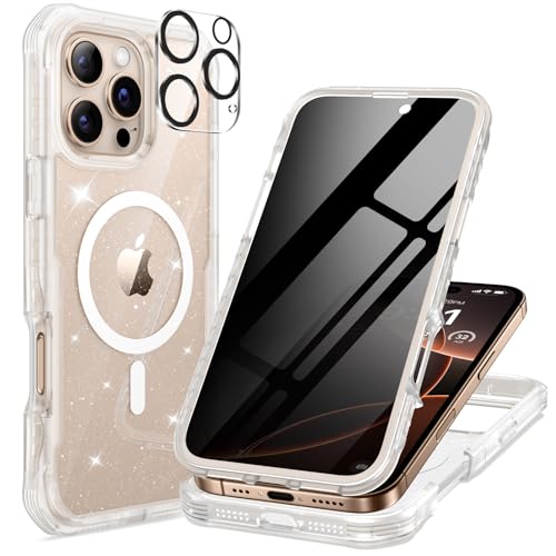 seacosmo for iPhone 16 Pro Max Case for Women, Full Body with Built-in Privacy Screen and Camera Lens Protector, Anti-Yellowing, Compatible with MagSafe, Shockproof Cute Girl Case, 6.9", Clear Glitter - color: Clear Glitter, size: iPhone 16 Pro Max 6.9"