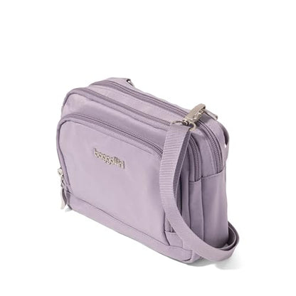 Baggallini Triple Zip with Front Wallet/Trifecta RFID Wallet Crossbody - color: Lilac