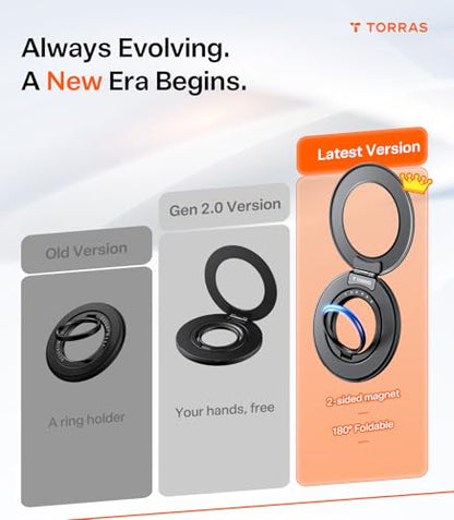 TORRAS 2025 Flagship 360 Magnetic Phone Grip Ring Holder Kickstand, Black - color: Black
