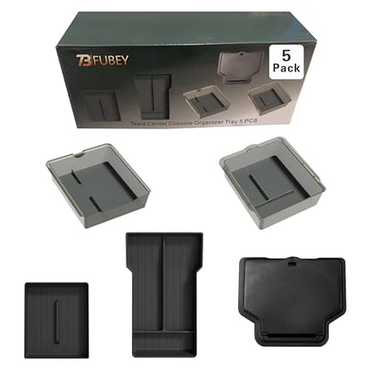 Tesla Model 3 Highland Center Console Organizer 5-Piece Set, 2024-2026 Model 3 Armrest Storage Box & Lower Tray, Hidden Secret Compartment, ABS Anti-Slip Insert - Black - style: Storage Box Model 3 Highland