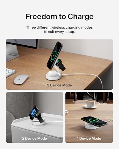 Belkin Qi2 15W Wireless Fast Charging Station, 3 in 1 iPhone Charger - color: White, style: 3 in 1