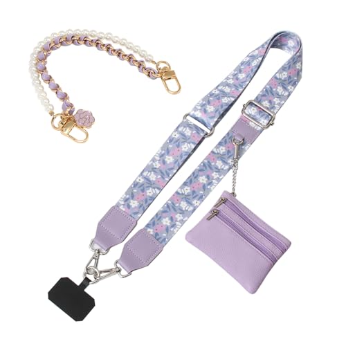 Phone Strap with Zippered Pouch, Clip and Go Strap for Phone with Wallet Crossbody, Adjustable Crossbody Phone Strap-1 - color: Chrysanthemum Purple