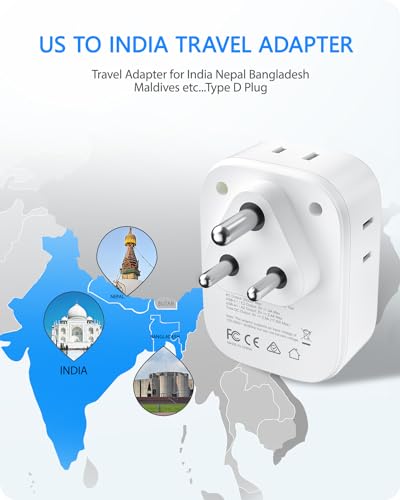 LENCENT US to India Power Plug Adapter, Indian Travel Adapter - style: Type D-17.5W-India Maldives