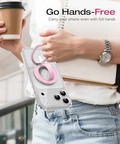 Magnetic Phone Grip, 360° Rotation & 180° Flip Universal Phone Ring Stand, Silicone Phone Ring Holder for Back of Phone for iPhone 17/16/15/14/13/12 Pro Max/Plus, Chalk Pink - color: Chalk Pink