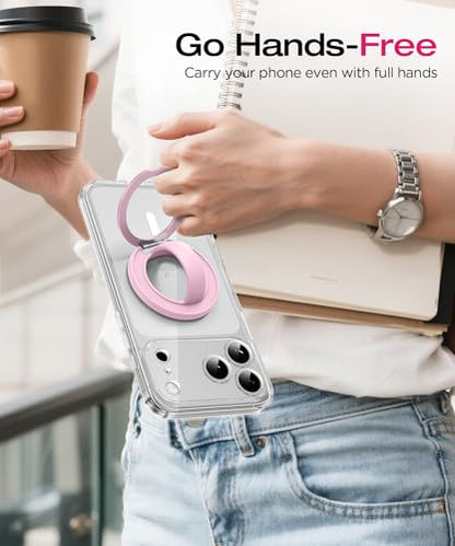 Magnetic Phone Grip, 360° Rotation & 180° Flip Universal Phone Ring Stand, Silicone Phone Ring Holder for Back of Phone for iPhone 17/16/15/14/13/12 Pro Max/Plus, Chalk Pink - color: Chalk Pink