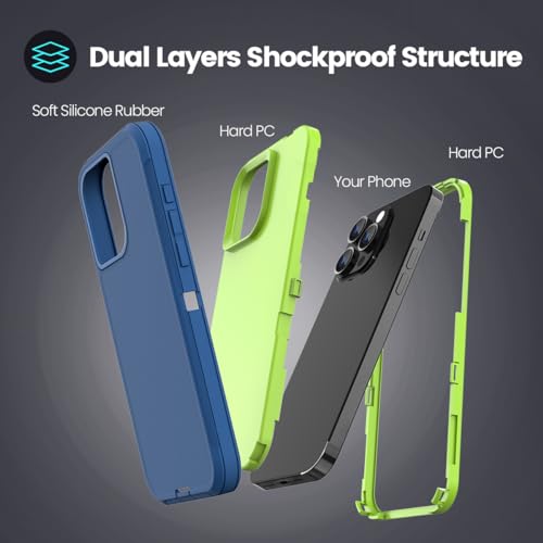 Sansunto for iPhone 15 Pro Max Case with Full Body Protection, Heavy Duty Shockproof Military Grade 3 in 1 Silicone Rubber with Hard PC Rugged Durable Phone Cover for Men & Boys - color: Teal/Lime