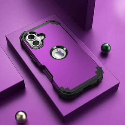 IDweel for iPhone 17 Case with Screen Protector for Men, 3 in 1 Shockproof Slim Fit Hybrid Heavy Duty Hard PC Cover Soft Silicone Bumper Full Body Anti-Fingerprint Case, Dark Purple - color: Dark Purple