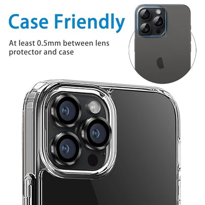 Designed for iPhone 16 Pro and 16 Pro Max Camera Lens Protector, Metal Lens Cover 9H Tempered Glass Camera Cover Anti Scratch Shockproof Screen Protector - color: Black