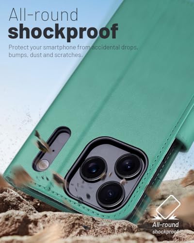 OCASE Compatible with iPhone 17 Pro Wallet Case, PU Leather Flip Folio Case with Card Holders RFID Blocking Kickstand [Shockproof TPU Inner Shell] Phone Cover 6.3 Inch 2025, Green - color: Green