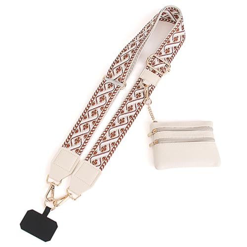 Phone Strap With Zippered Pouch, Universal Lanyard Crossbody Wrist Strap With Wallet, Adjustable - color: Beige A6