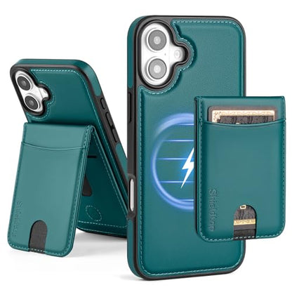 Shieldtop Compatible with MagSafe iPhone 16 Wallet Case,Blue Green | 2 in 1 Detachable Magnetic,Credit Card Holder Slots,RFID Blocking,PU Leather,Kickstand,Flip Folio Phone Cover for Men & Women - color: Blue Green, size: iPhone 16 6.1"