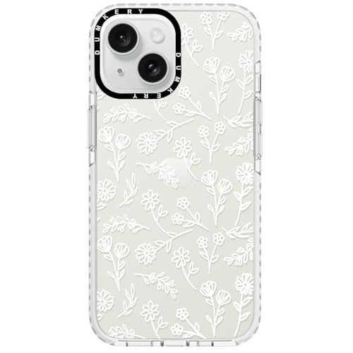 Dumkery Cute White Flowers Case Compatible with iPhone 15 Clear Case, Floral Aesthetic Pattern, Soft TPU Shockproof Cover for Girls Women - size: iPhone 15