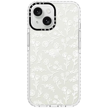 Dumkery Cute White Flowers Case Compatible with iPhone 15 Clear Case, Floral Aesthetic Pattern, Soft TPU Shockproof Cover for Girls Women - size: iPhone 15