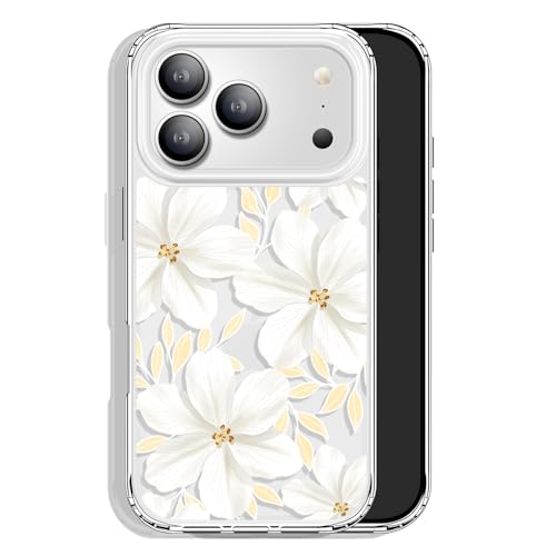 GYZYA for iPhone 17 Pro Case Clear 6.3 Inch with Design, Protective Slim TPU Cover + Shockproof Bumper for Women and Girls (Cute White Flowers) - color: Flowers032, size: iPhone 17 Pro (6.3 inch)