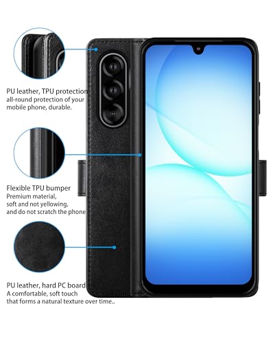 Feitenn for Samsung Galaxy A17 5G (6.7") Case Wallet 2026 with 4 Card Holders Kickstand, PU Flip Leather Magnetic Closure Folio Shockproof Protective Cover, Black - color: Black, size: Samsung Galaxy A17 5G