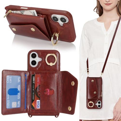 Lipvina Crossbody Wallet Case for iPhone 16 Plus,Dark Brown - color: 06-Dark Brown, size: iPhone 16 Plus 6.7"