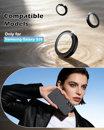 CloudValley for Samsung Galaxy S26 Camera Lens Protector, 9H Tempered Glass + Aluminum Alloy Lens Protective Ring Ultra-HD Tempered Glass Cover,Black - color: Black