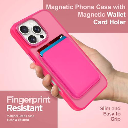 Magnetic Designed for iPhone 16 Pro Case 6.3" 2024, Hot Pink | [Compatible with Magsafe] [with Wallet & Card Holder] [Military Drop Protection] Slim Translucent Matte Phone Case - color: Hot Pink, size: iPhone 16 Pro