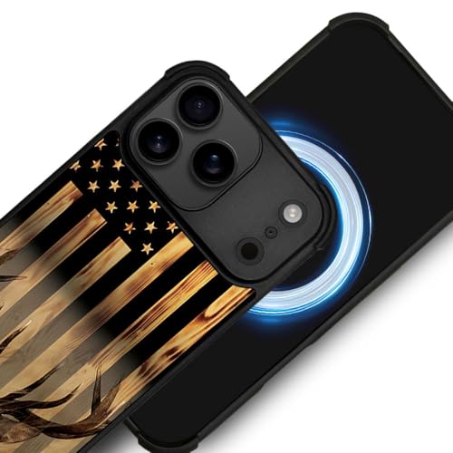 DJSOK Case for iPhone 17 Pro,Compatible with MagSafe,Anti-Scratch Shockproof Case,Wood Grain American Flag Buck Hunter Deer - color: Wood Grain American Flag Buck Hunter Deer, size: IPhone 17 Pro