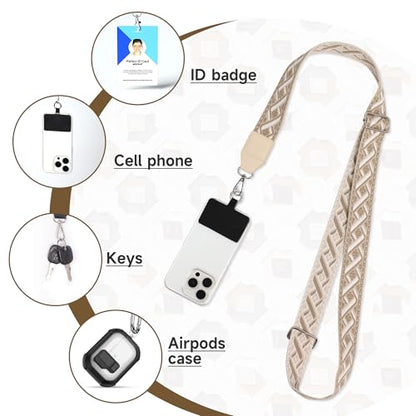 FUVLIFE Cell Phone Lanyard Crossbody, Clip and Go Phone Strap with Wallet | Phone Strap with Zippered Pouch, Adjustable 43”–62”, Datechable Phone Wrist Strap, for Travel Cruise, Women Men Teacher Gift - color: Gold Geometric