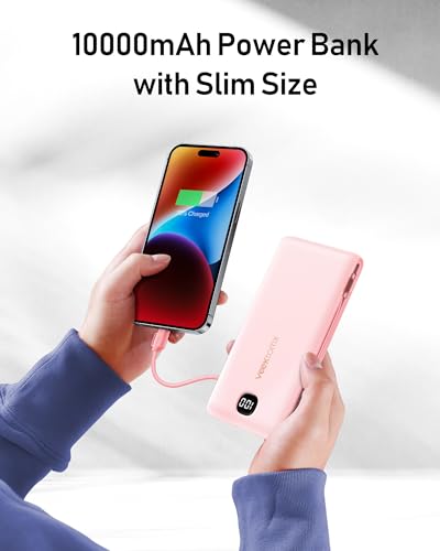 VEEKTOMX 10000mAh Portable Charger with Built-in Cables & Wall Plug - color: Peach