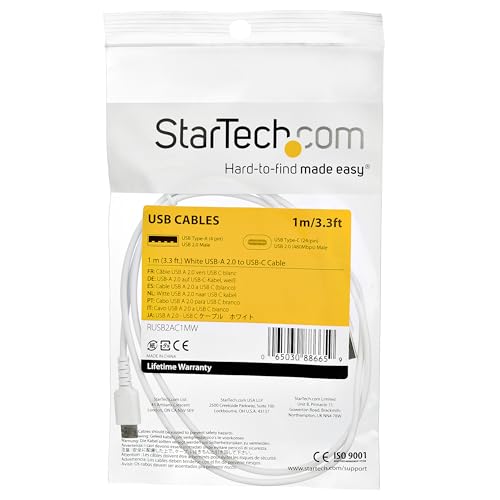 StarTech 3.3ft/1m USB-A to USB-C Cable, White, 3A, USB 2.0 - size: 3 ft / 1 m, style: white