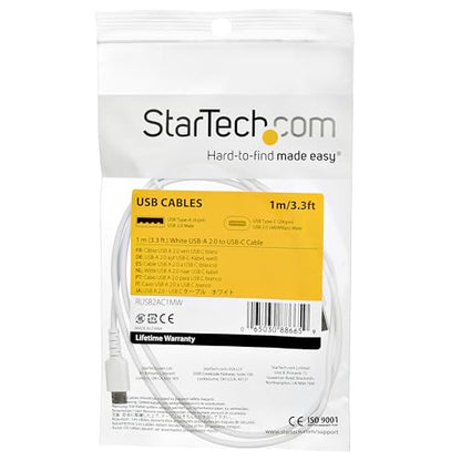StarTech 3.3ft/1m USB-A to USB-C Cable, White, 3A, USB 2.0 - size: 3 ft / 1 m, style: white