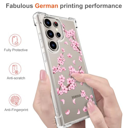 Hungo Galaxy S24 Ultra Case Floral Flower Cute Design Pink, Girly for Women Girls Floral Case Compatible with Samsung Galaxy S24 Ultra Cherry Blossom - color: Cherry Blossom