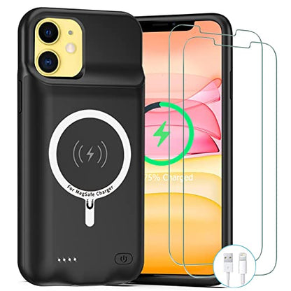Battery Case for iPhone 11, Upgraded 10000mAh Rechargeable Portable Charging Case with Wireless Charging Compatible for iPhone 11 (6.1 inch) with Carplay Extended Battery Pack Charger Case (Black) - size: iPhone 11